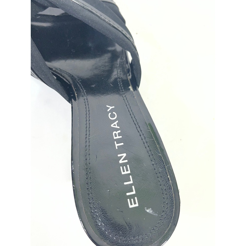 Ellen Tracy Helen Crisscross Patent Trim Kitten Heel Women 7 Black Mule Sandal - Picture 6 of 8